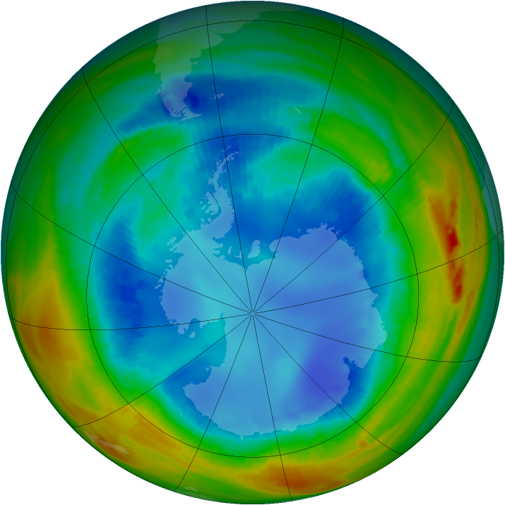 Antarctic ozone map for 17 August 1991